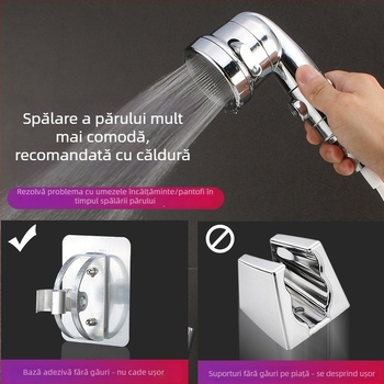 Cap de duș portabil din ABS cu filtru, 3 funcții de pulverizare (Stropire, Masaj, Ploaie), montaj fără găuri prin spirală, 0–90°C