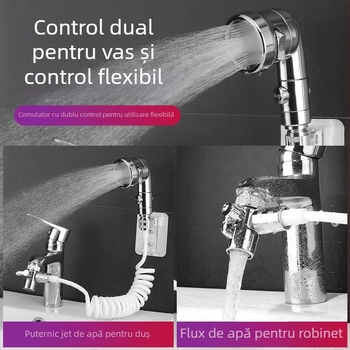 Cap de duș portabil din ABS cu filtru, 3 funcții de pulverizare (Stropire, Masaj, Ploaie), montaj fără găuri prin spirală, 0–90°C