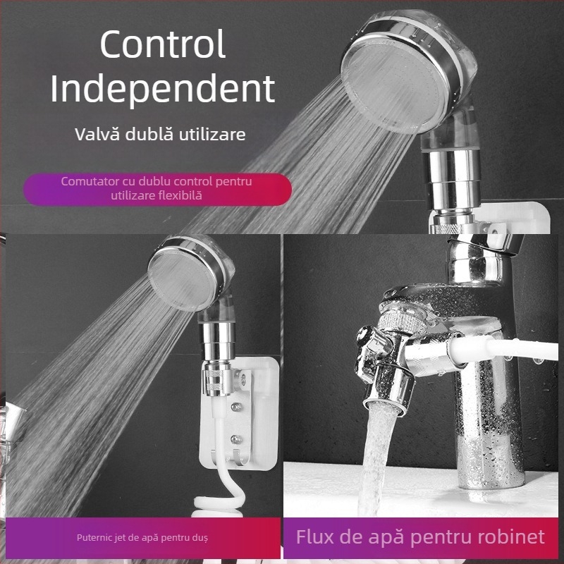 Cap de duș portabil din ABS cu filtru, 3 funcții de pulverizare (Stropire, Masaj, Ploaie), montaj fără găuri prin spirală, 0–90°C