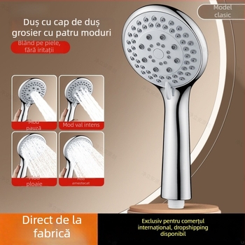 Set duș mână portabil - ABS, montat pe perete, funcție ploaie, cap rotund