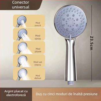 Set duș mână portabil - ABS, montat pe perete, funcție ploaie, cap rotund