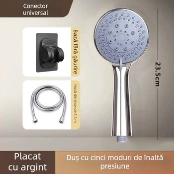 Set duș mână portabil - ABS, montat pe perete, funcție ploaie, cap rotund