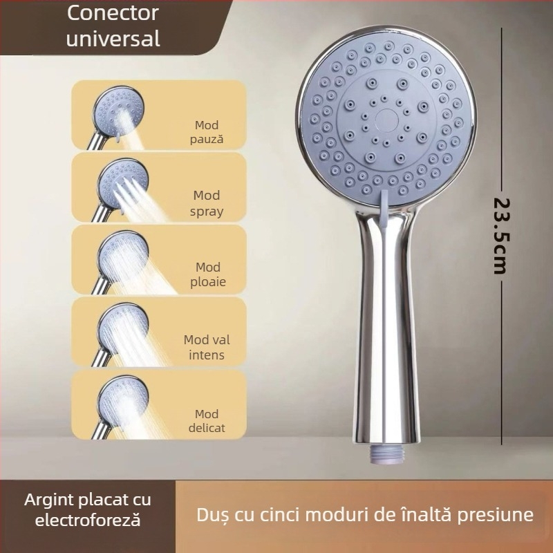 Set duș mână portabil - ABS, montat pe perete, funcție ploaie, cap rotund