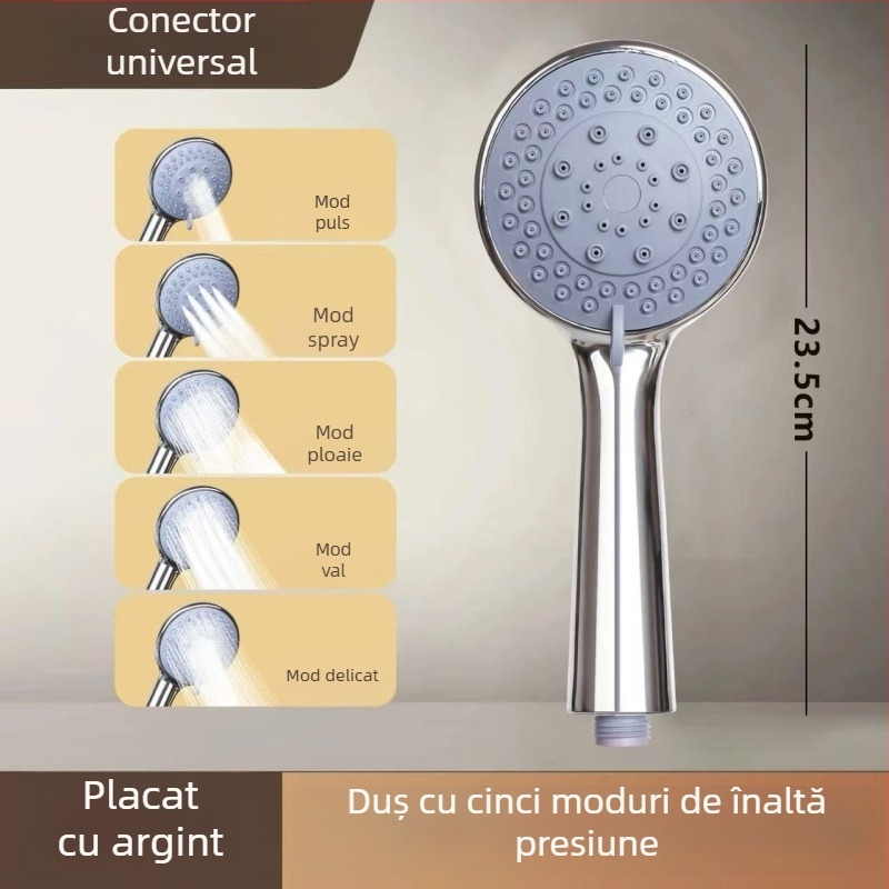 Set duș mână portabil - ABS, montat pe perete, funcție ploaie, cap rotund