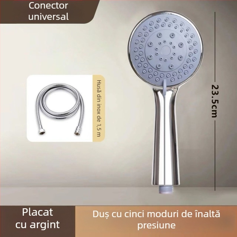 Set duș mână portabil - ABS, montat pe perete, funcție ploaie, cap rotund