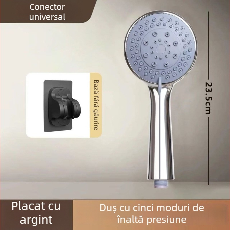 Set duș mână portabil - ABS, montat pe perete, funcție ploaie, cap rotund