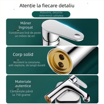 Robinet chiuvetă baie, baterie monocomandă cu apă caldă și rece, din cupru