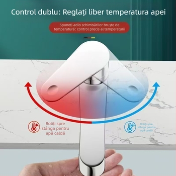 Robinet chiuvetă baie, baterie monocomandă cu apă caldă și rece, din cupru