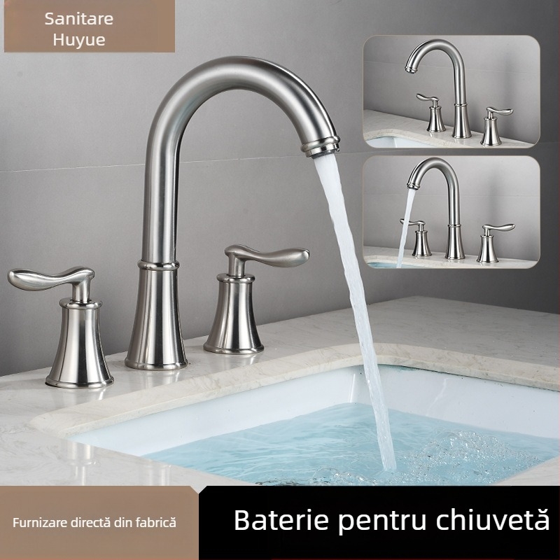 Robinet pentru lavoar – din cupru, rotativ, cu 3 găuri, tip separat, cu două mâneri, amestecător, 0-90C