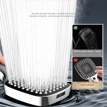 Set de duș presurizat cu cap pătrat ABS, montaj pe perete, funcții spray masaj ploaie, stil modern minimalist, temperatură 5–80°C, presiune 1.0–6 kg