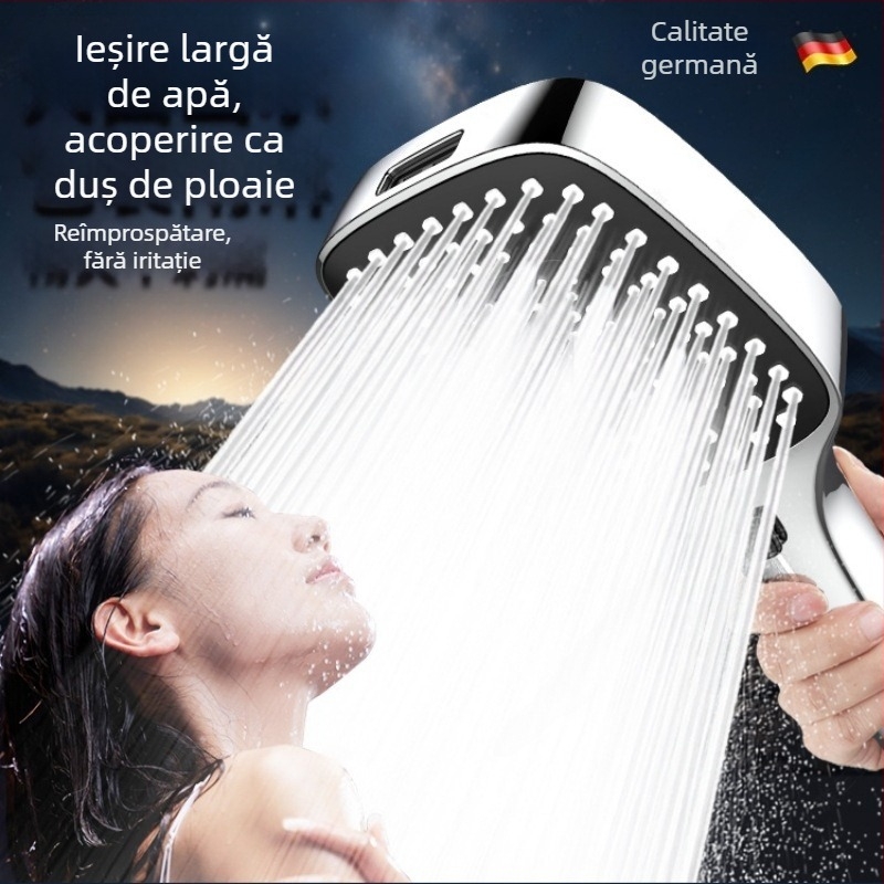 Set de duș presurizat cu cap pătrat ABS, montaj pe perete, funcții spray masaj ploaie, stil modern minimalist, temperatură 5–80°C, presiune 1.0–6 kg