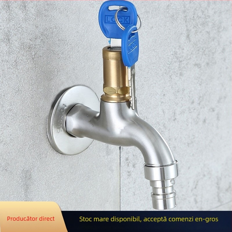 Robinet de bucătărie montat pe perete, din oțel inoxidabil cu finisaj periat, miez din cupru, model LL-30067