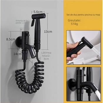 Robinet pentru toaletă cu pistol de pulverizare, oțel inoxidabil 304, montaj pe perete filet, 0–90°C, 1.0 MPa, nucleu de supapă din cupru