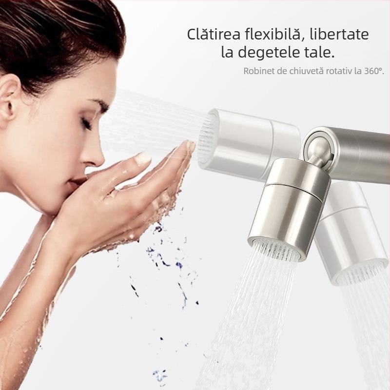 Baterie de chiuvetă pentru baie, din oțel inoxidabil SUS304, rotativă, cu apă caldă și rece, cartuș ceramic, tip ridicare, construcție cu articulație unică