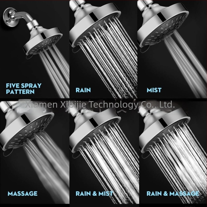 Cap de duș încastrat cu montaj pe perete, jet de sus, cinci setări pentru economisirea apei, ABS, certificat CUPC