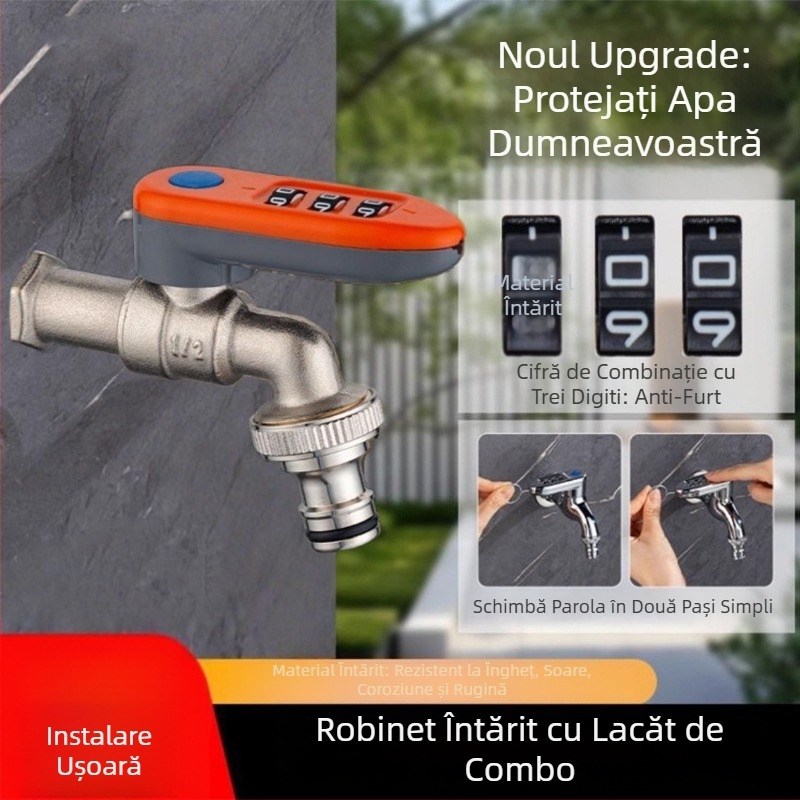 Robinet exterior din alamă cu lacăt pentru parolă, montaj în perete, 20 mm diametru al valvei, conectare rapidă la mașina de spălat
