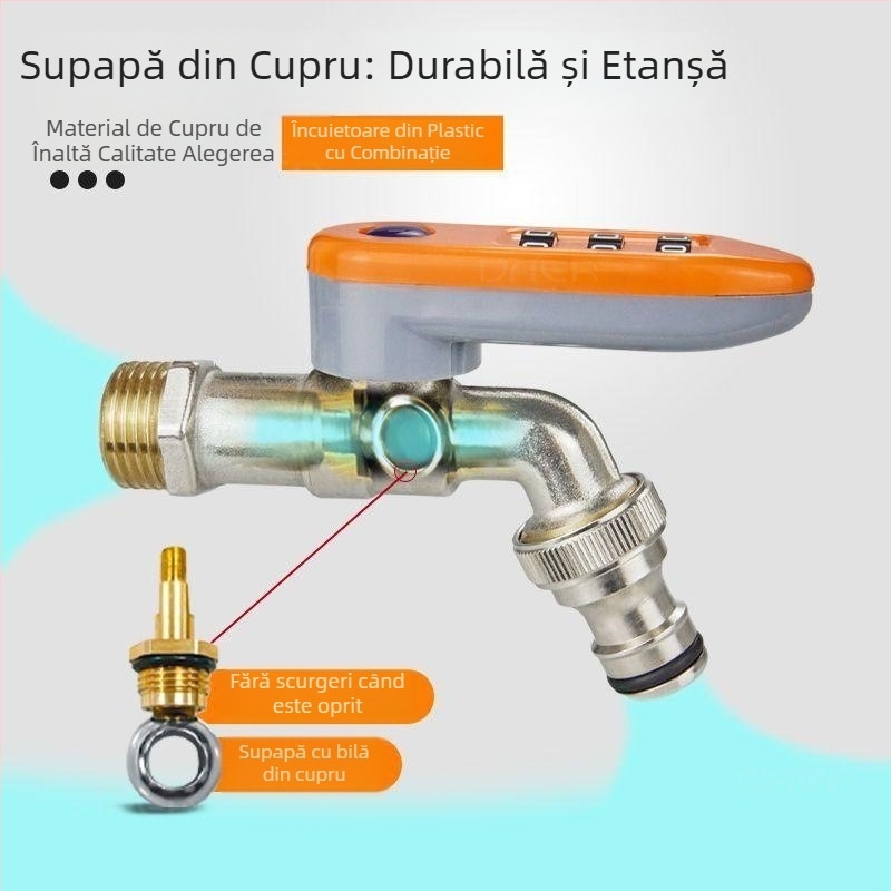 Robinet exterior din alamă cu lacăt pentru parolă, montaj în perete, 20 mm diametru al valvei, conectare rapidă la mașina de spălat