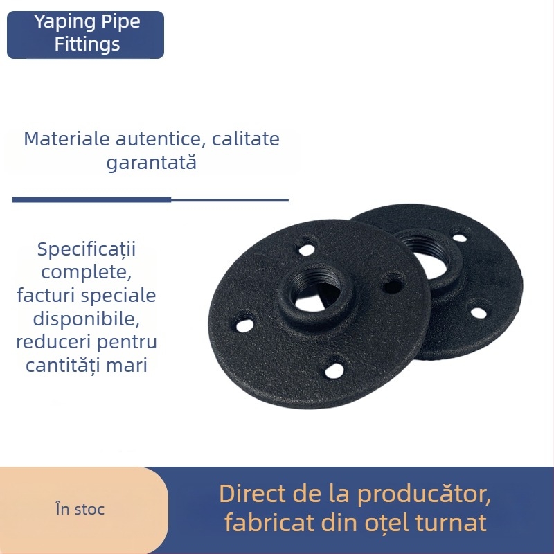 Bază de flanșă din fontă, element LOFT retro, placă fixă de flanșă pentru fitinguri de țevi de 4, 6 și 1 inch