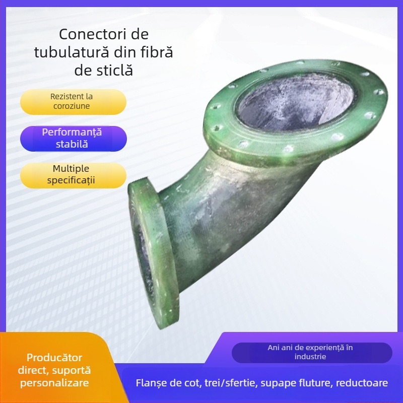 Fiting FRP din fibră de sticlă: Tee, cotă, flanșă cu diametru variabil; Material: FRP; Temperatură de funcționare 0-150°C; Fluide: gaze/liquide; Tipul conductei: țevi sub presiune; Model: personalizat