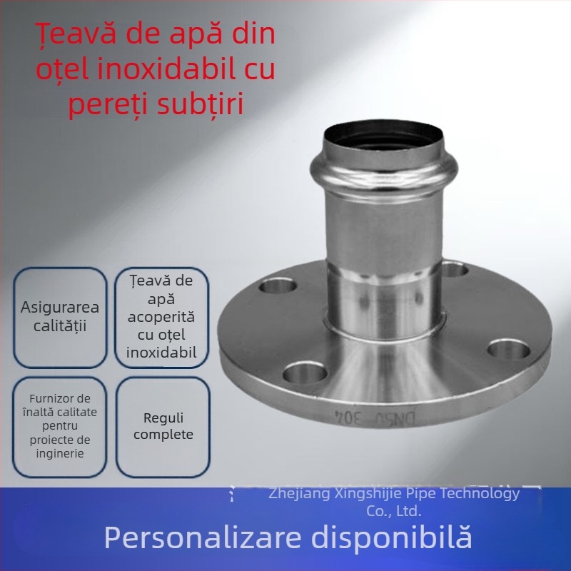Fitinge din oțel inoxidabil cu pereți subțiri pentru conducte de apă, cu șa de flanșă și clemă dublă, 304, Ø16–101.6 mm, Gb/T 19228.1-2011