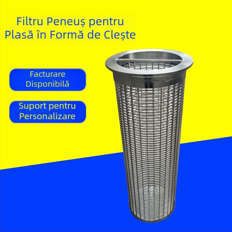 Cartuș filtrant cilindric din oțel inoxidabil 304, cu margine flanșă perforată, schelet sudat, un singur strat – rezistent la alcalii, acizi și temperaturi înalte