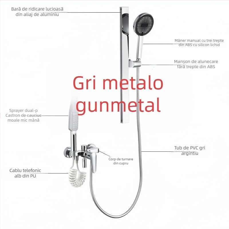 Set de duș din cupru cu trei funcții, montaj pe perete, robinet amestecator cu disc ceramic, construcție triplă, model LD-2347-1Q