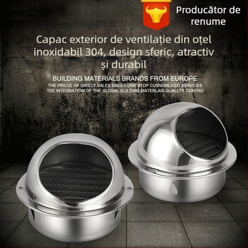Capac rotund de ventilație din oțel inoxidabil 304, pentru perete exterior, cu lame impermeabile, ieșire de aer în bucătărie