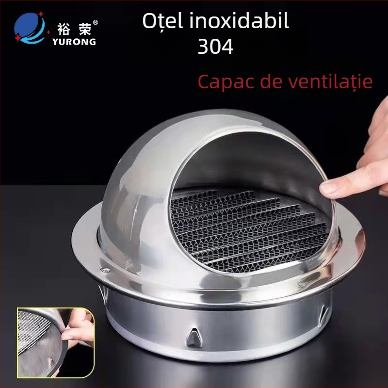 Capac rotund de ventilație din oțel inoxidabil 304, pentru perete exterior, cu lame impermeabile, ieșire de aer în bucătărie