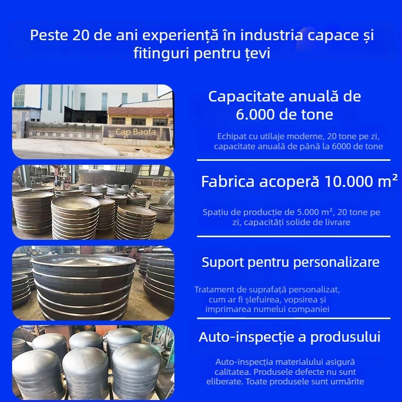 Cap de țeavă din oțel inoxidabil, bază plată și conic, finisaj neted, funcție dop