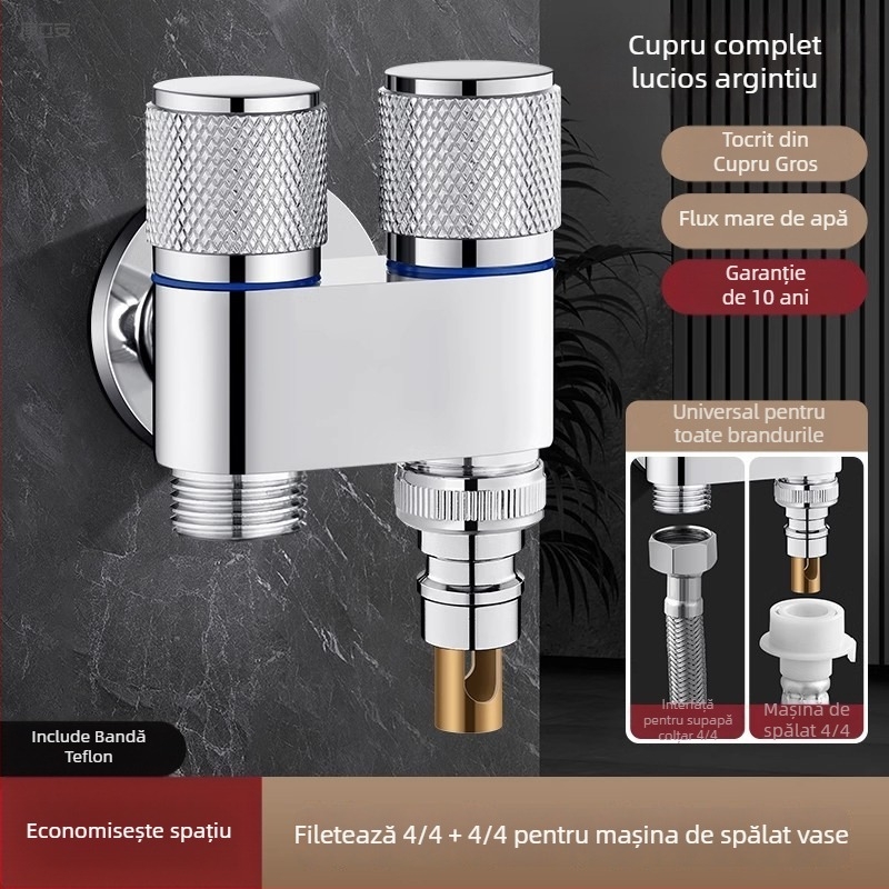 Robinet pentru mașina de spălat cu supapă de închidere automată, manete duble, montaj în perete MM-021