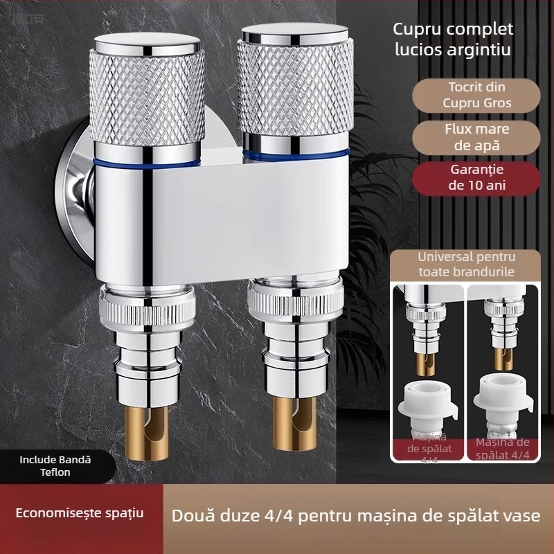 Robinet pentru mașina de spălat cu supapă de închidere automată, manete duble, montaj în perete MM-021