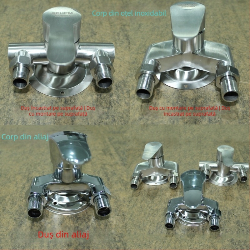 Robinet de duș din oțel inoxidabil cu montaj la vedere, disc ceramic, 0-100°C, 1.6 MPa, conexiuni filetate