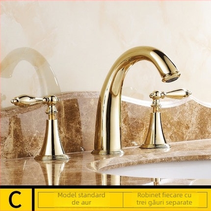 Baterie de chiuvetă pentru lavoar, stil Nordic, cu două mâinere, ansamblu în 3 piese, corp din cupru, mecanism ceramic, 0–100°C, 1 MPa