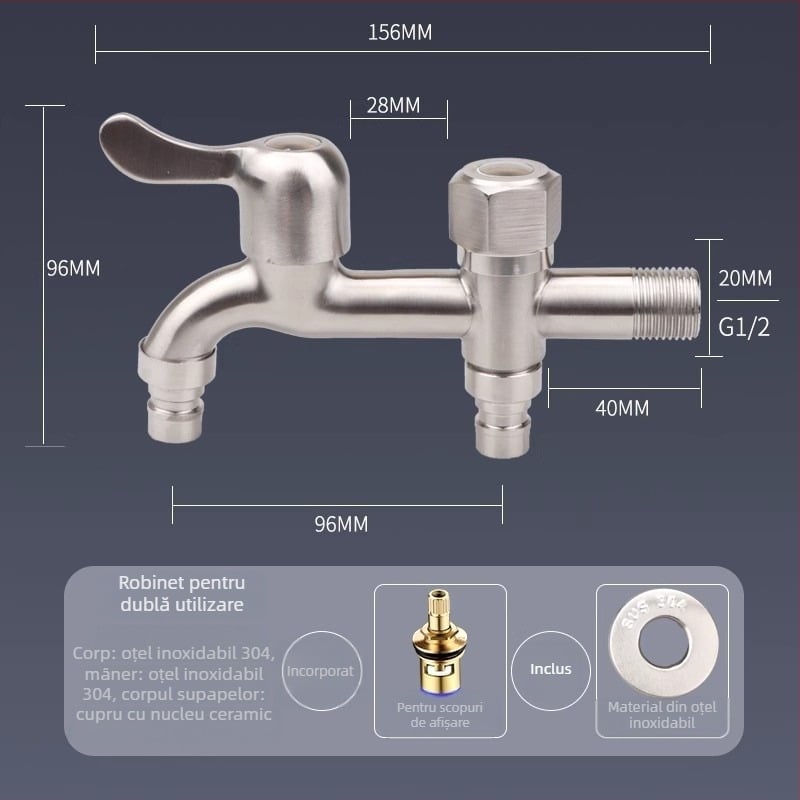 Robinet exterior din cupru, 1 intrare, 2 ieșiri, control dual, corp monobloc, personalizabil