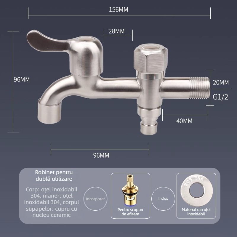 Robinet exterior din cupru, 1 intrare, 2 ieșiri, control dual, corp monobloc, personalizabil