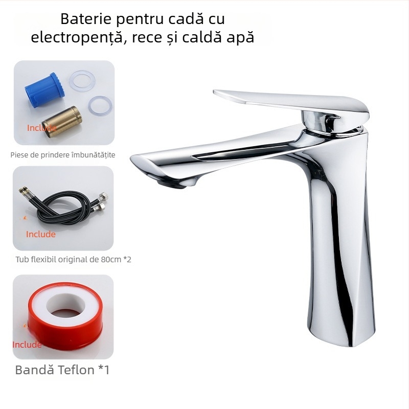 Robinet de lavoar cu apă caldă și rece, montaj într-o singură gaură, corp din aliaj de zinc, cartuș ceramic, model 17001