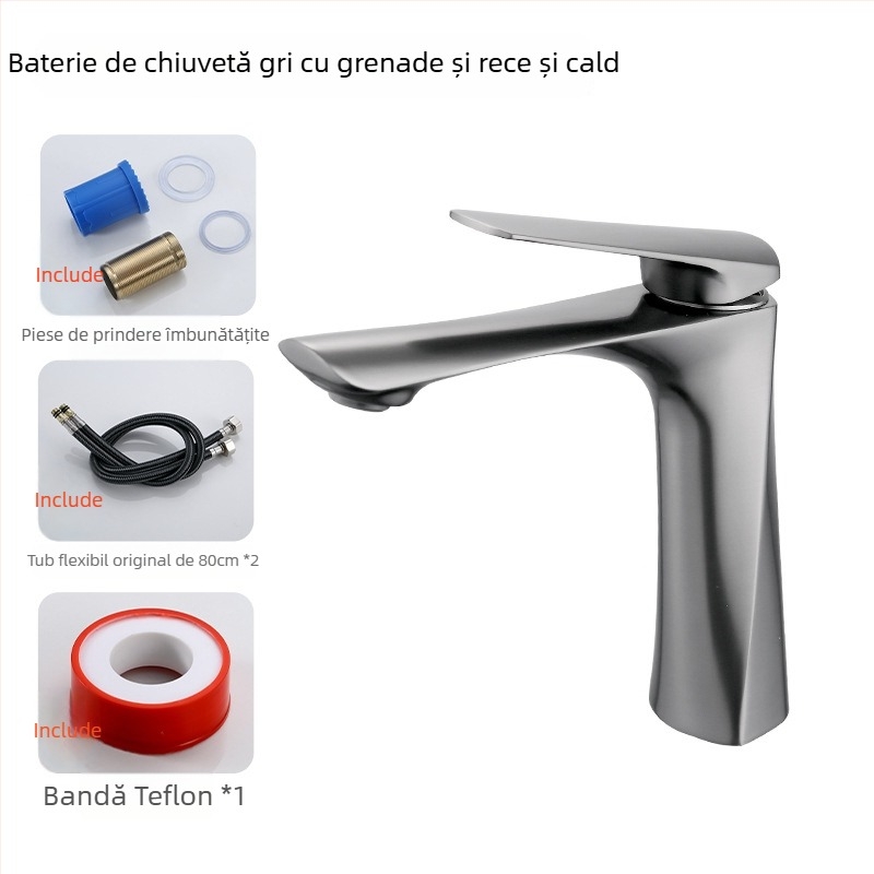 Robinet de lavoar cu apă caldă și rece, montaj într-o singură gaură, corp din aliaj de zinc, cartuș ceramic, model 17001