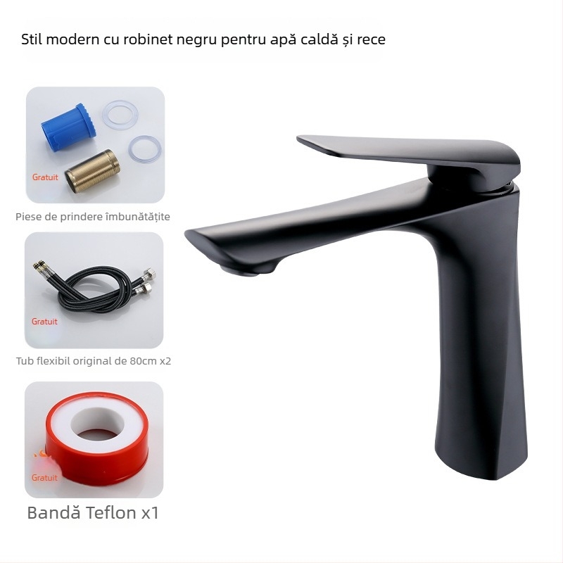 Robinet de lavoar cu apă caldă și rece, montaj într-o singură gaură, corp din aliaj de zinc, cartuș ceramic, model 17001