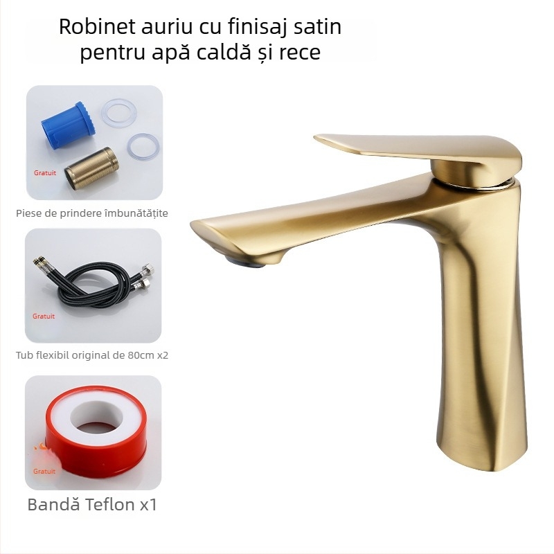 Robinet de lavoar cu apă caldă și rece, montaj într-o singură gaură, corp din aliaj de zinc, cartuș ceramic, model 17001