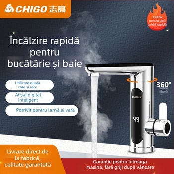 Robinet electric pentru apă caldă, încălzire instantanee, monocomandă, afișaj temperatură, izolare apă-electricitate, oțel inoxidabil 304