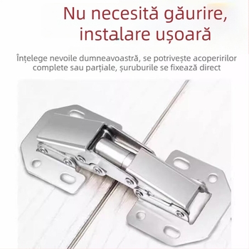 Balamale pentru ușile de dulap fără găuri, cu arc, amortizor hidraulic, universal pliabil