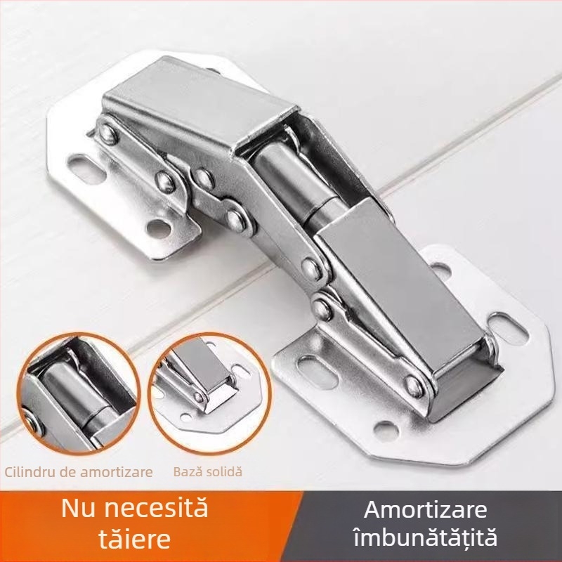 Balamale pentru ușile de dulap fără găuri, cu arc, amortizor hidraulic, universal pliabil