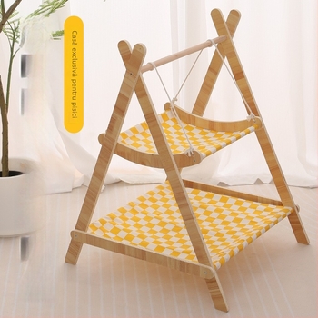 Hamac din lemn pentru pisici, leagăn, pat ridicat cu două niveluri