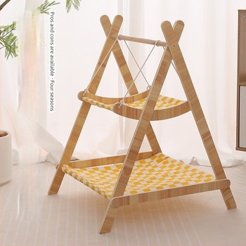 Hamac din lemn pentru pisici, leagăn, pat ridicat cu două niveluri