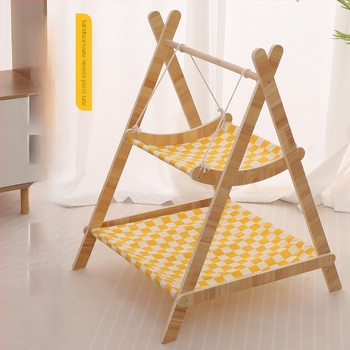 Hamac din lemn pentru pisici, leagăn, pat ridicat cu două niveluri