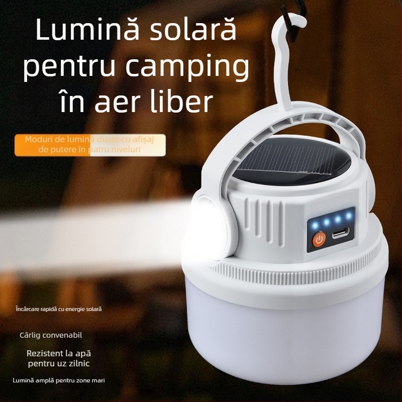 Lumină de camping reîncărcabilă, alimentată solar, lampă incandescentă 3.7V, 5W