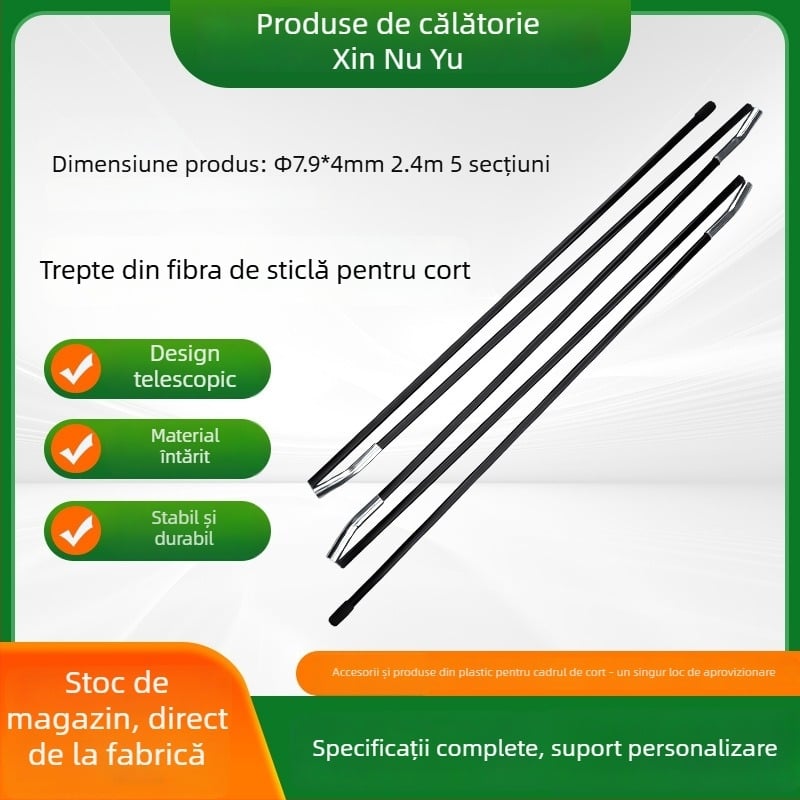 Suport pentru cort cu tijă din fibră de sticlă și accesorii din plastic, pliabil, design îngroșat