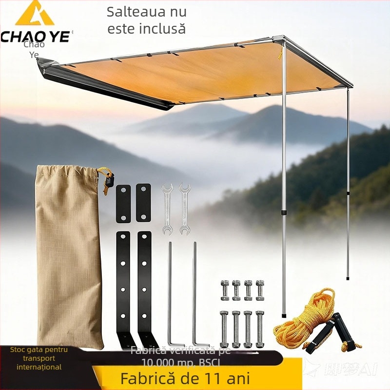 Chaoye kit lateral pentru cort SUV cu Tiger Claw crossbar, din oțel carbon, compatibil cu accesorii pentru corturi cu fermoar și cu capace din aluminiu