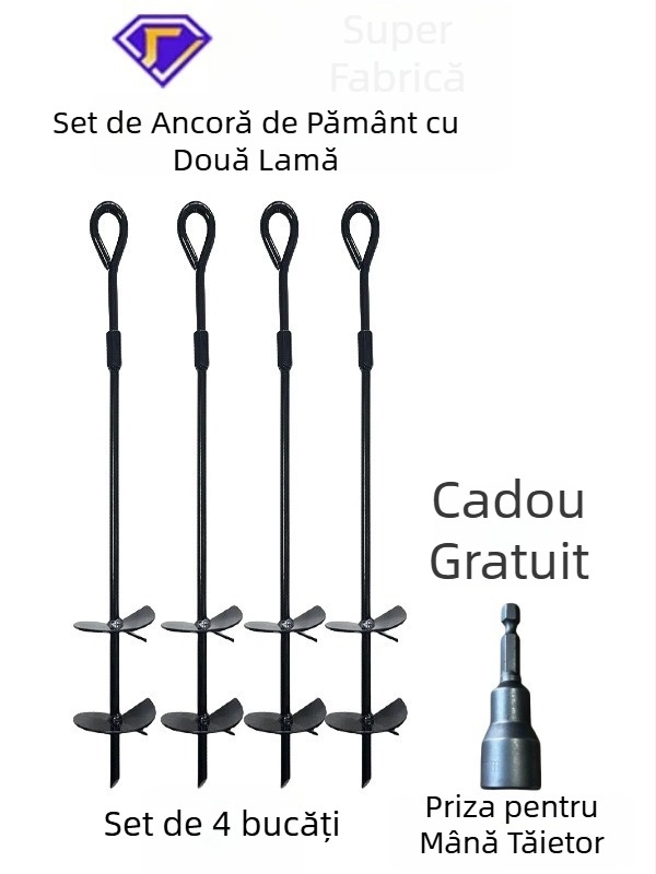 Xingda Set de ancore la sol pentru corturi și prelate — design cu două brațe, ultra-ușor, cuie spirale, fontă