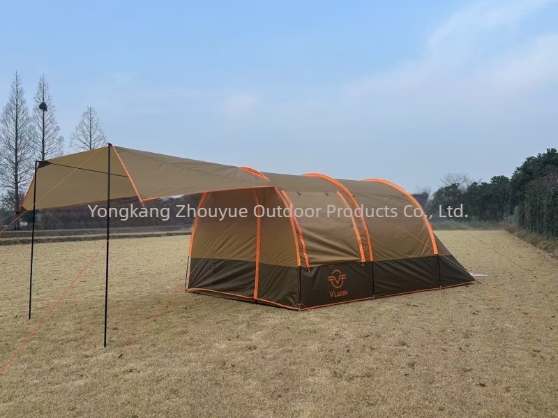 Cort tunel outdoor pentru 4–6 persoane, dublu strat, patru sezoane, 7 kg, impermeabil exterior 1500–2000 mm, podea impermeabilă 10000 mm